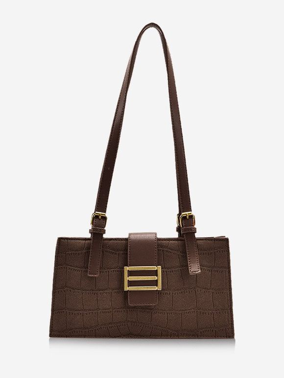 Sac à Bandoulière Rectangle Rétro Embelli de Métal - café 