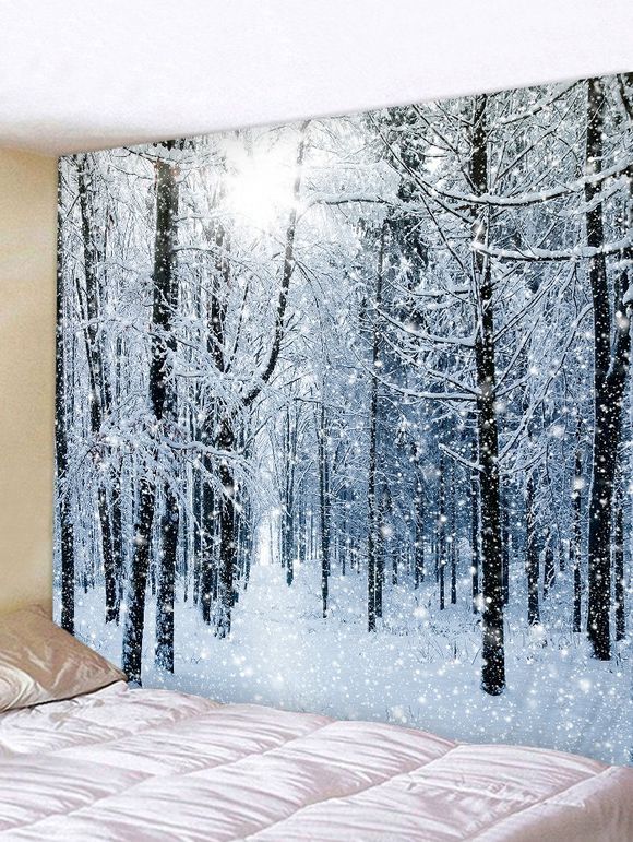 Tapisserie Art Décoration Murale Pendante à Imprimé Forêt et Neige  - Bleu gris W59 X L51 INCH