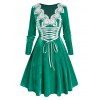 Robe Ligne A Panneau Applique de Grande Taille en Velours à Lacets - Vert Pois 4X