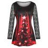 Plus Size Christmas Ball Lace Sheer Sleeve Tunic Tee - RED L