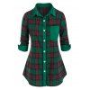 Chemise Grande Taille à Carreaux avec Poche Devant à Manches Longues - Vert Foncé 1X