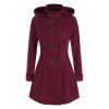 Double Breasted Hooded Wool Blend Coat - RED WINE 3XL