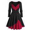 Robe Rétro Plissée Asymétrique Bicolore - Noir XL