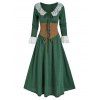 Robe Chinée en Dentelle Insérée avec Corset Nœud Papillon à Lacets - Vert profond M