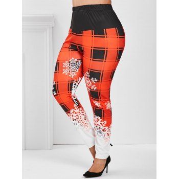 

Plus Size Plaid Snowflake Print Christmas Pants, Red