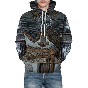 

Drawstring 3D Print Front Pocket Hoodie, Blue gray