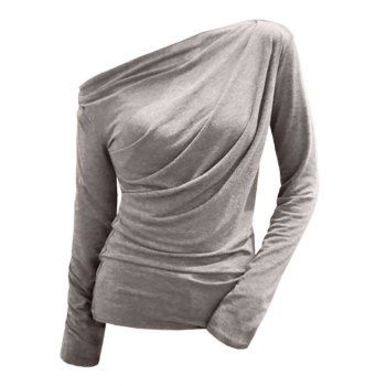 

Draped Long Sleeve Heathered T-shirt, Light gray