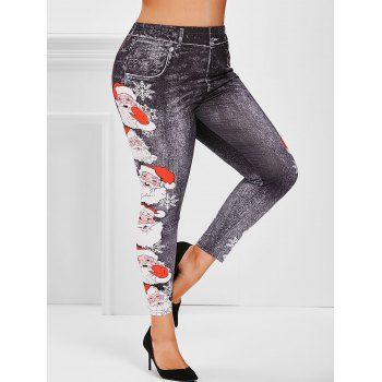 

3D Print Santa Claus Snowflake Christmas Plus Size Jeggings, Black