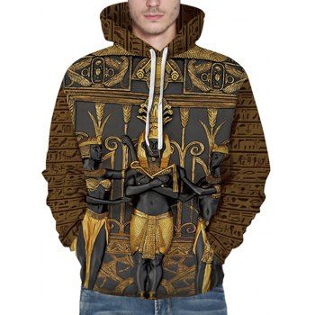 

3D Print Pharaoh Front Pocket Drawstring Hoodie, Deep brown