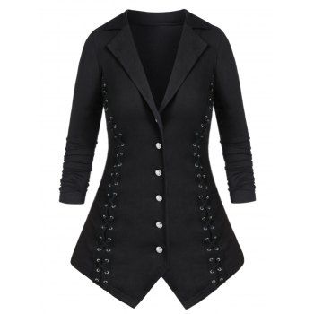 

Plus Size Lapel Button Criss Cross Coat, Black