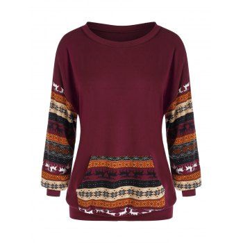 

Plus Size Drop Shoulder Christmas Print Sweatshirt, Deep red