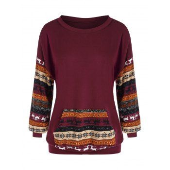 Plus Size Drop Shoulder Christmas Print Sweatshirt
