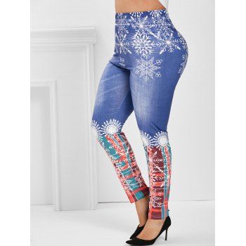 

Plus Size Christmas Snowflake Print Jeggings, Deep blue