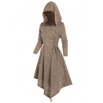 

Lace Up Hooded Asymmetrical Knitted Dress, Coffee