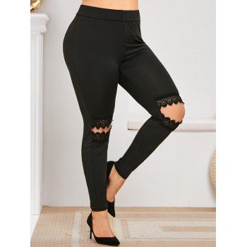 

Plus Size Cut Out Lace Panel Skinny Pants, Black