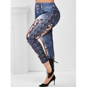 

3D Print Animal High Waisted Plus Size Jeggings, Blue