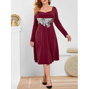 

Plus Size Sequined Midi Dress, Red wine