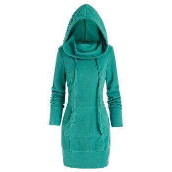 

Fleece Kangaroo Pocket Mini Hoodie Dress, Turquoise