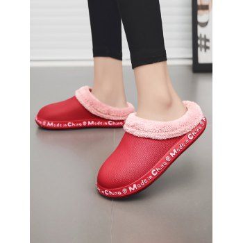 

Winter Letter Pattern Plush Slippers, Red