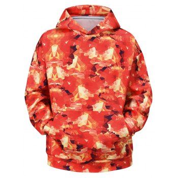 

Drawstring Brilliant Print Front Pocket Hoodie, Red