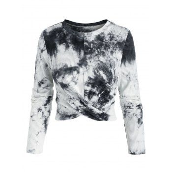 

Tie Dye Print Twist Front Cropped T-shirt, Gray cloud