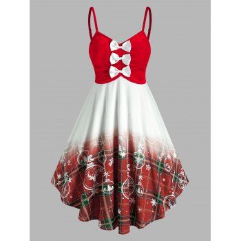 

Bowknot Velour Plaid Snowflake Pattern Dress, Red