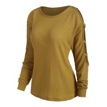 

Solid Ladder Cutout Textured Knitwear, Deep yellow