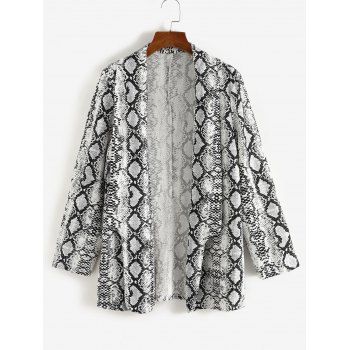 

Plus Size Snakeskin Padded Shoulder Shawl Collar Blazer, White