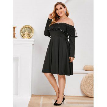 Plus Size Off The Shoulder Mesh Ruffled Dress
