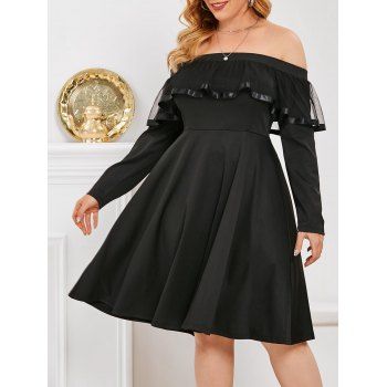 

Plus Size Off The Shoulder Mesh Ruffled Dress, Black