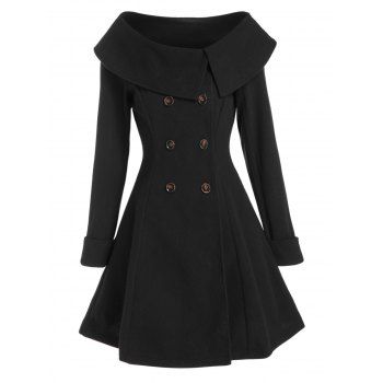 

Double Breasted Long Woollen Coat, Black