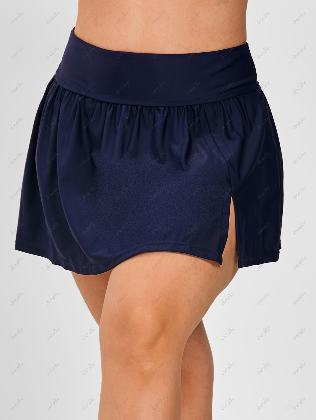 [37 OFF] 2021 Plus Size Ruched Detail Skirted Swim Bottom In DEEP BLUE