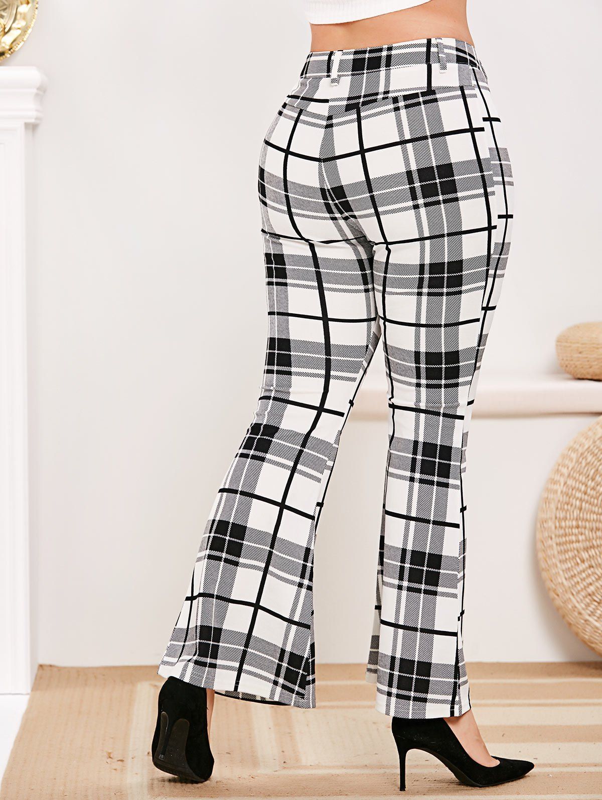 women's plaid bell bottom pants