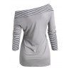 Overlap Front Cowl Neck Stripes Panel Tee - GRAY S