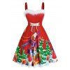 Robe de Noël avec Imprimé Père Noël de Grande Taille en Fausse Fourrure à Lacets - Rouge L