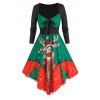 Robe Evasée à Imprimé Cerf à Taille Haute avec Nœud Papillon - Vert Pin L