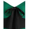 Elk Print Bowknot High Waist Flare Dress - PINE GREEN XL