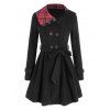 Plaid Double Breasted Crossover Skirted Coat - BLACK L