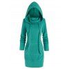 Mini Robe à Capuche en Laine avec Poche Kangourou - Turquoise 2XL