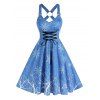 Robe Anneau en O Motif Flocon de Neige à Lacets Au Dos à Taille Empire - Bleu de Soie M
