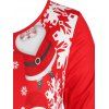 T-shirt Flocon de Neige et Père Noël Imprimés de Grande Taille - Rouge L