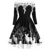 Robe de Noël Panneau Applique à Imprimé Cerf à Epaule Dénudée - Noir M