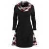 Plaid Print Ribbed Convertible Sweater Dress - BLACK M