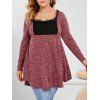 Plus Size Lace Insert Heathered Knitwear - RED WINE 2X