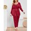 Plus Size Lace Trim Satin Three Piece Pants Pajamas Set - RED 3X