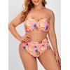 Maillot de Bain Bikini Bandeau à Imprimé Ananas de Grande Taille à Volants - Rose clair 3XL