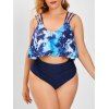 Maillot de Bain Tankini Bandeau Teinté à Bretelle de Grande Taille à Volants - Bleu 4X
