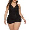 Maillot de Bain Tankini Croisé de Grande Taille à Volants à Col Halter - Noir 5XL