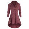 T-shirt Tricoté Haut Bas de Grande Taille à Col Châle - Rouge Vineux L