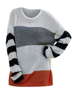 Color Blocking Striped Drop Shoulder Tunic Sweater